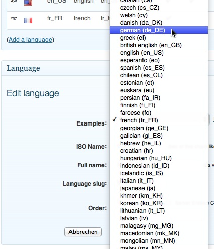 xili-language Auswahl an Sprachen
